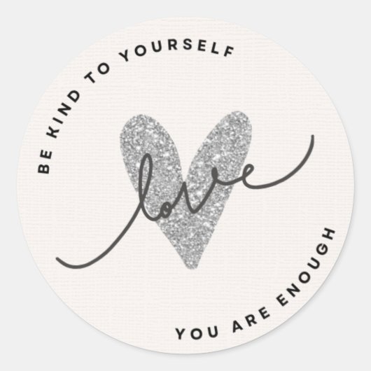 Minimalist Love Sticker | Glitter Heart Quote Labe (Voorkant)