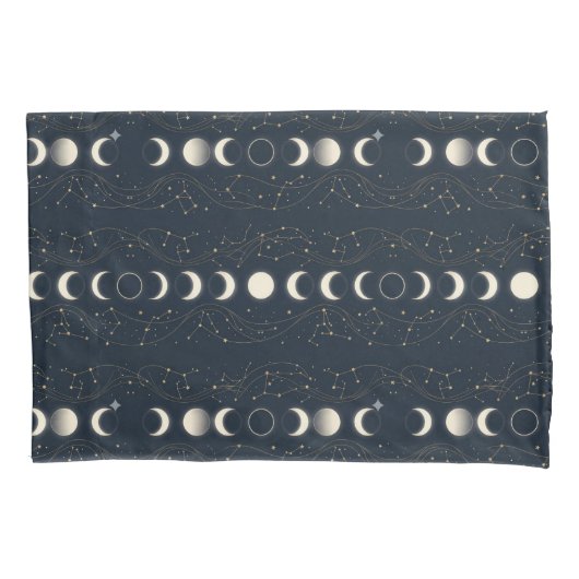 Minimalist Lunar Phases Pattern with Stars and Nig Kussensloop (Voorkant-Links)