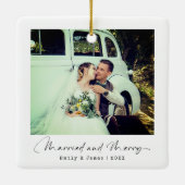 Minimalist Married & Merry Christmas Foto Keramisch Ornament (Achterkant)
