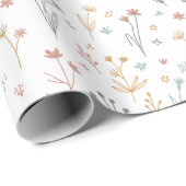 Minimalist Meadowcore Neutral Wildflowers Pattern Cadeaupapier (Rol Hoek)