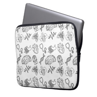 Minimalist Medical Icons Black and White Doodle Pa Laptop Sleeve