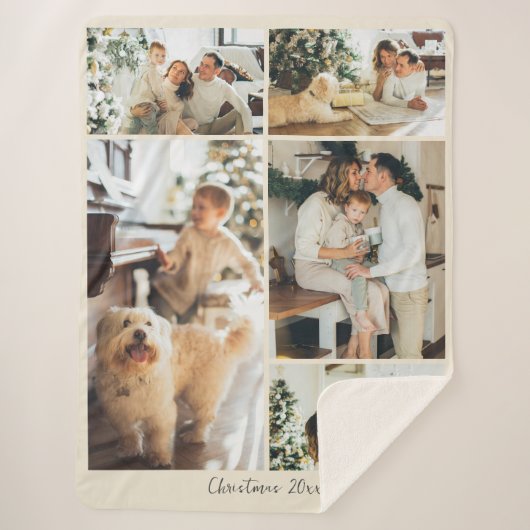 Minimalist Merry Christmas Script 5 Photo Collage  Sherpa Deken (Voorkant)