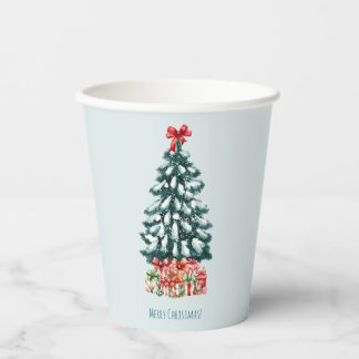 Minimalist Merry Christmas Snowy Pine Tree Papieren Bekers