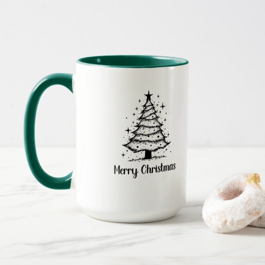 Minimalist Merry Christmas Tree Mug (Avec donut)