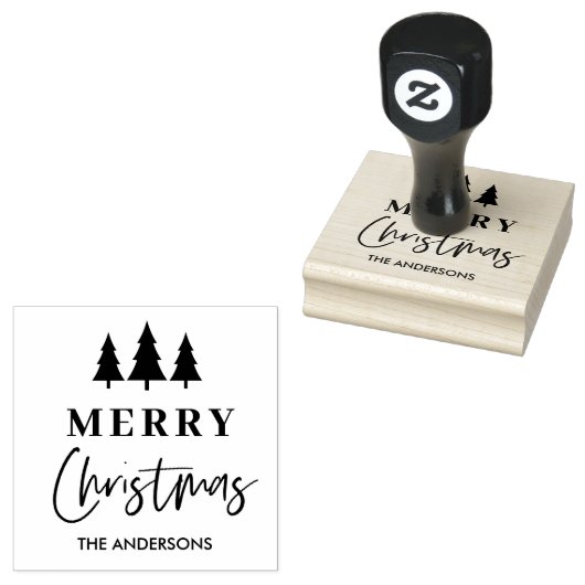 Minimalist Merry Christmas Tree Personalized Rubberstempel (Gestempeld)