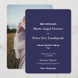 Minimalist Midnight Navy Blue Modern Wedding Photo Kaart