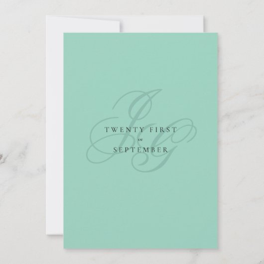 Minimalist mint green monogram initials wedding  kaart (Achterkant)