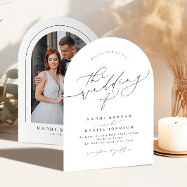 Minimalist Modern Chic Script Elegant Arch Wedding Kaart