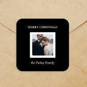 Minimalist Modern Christmas Black with Photo Vierkante Sticker