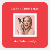 Minimalist Modern Christmas Red with Photo Vierkante Sticker (Voorkant)