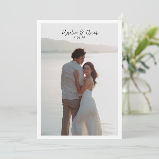 Minimalist Modern Large Photo Stylish Script Save The Date (Staand voorkant)