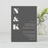 Minimalist Modern Monogram Soft Black Bold Wedding Kaart (Staand voorkant)