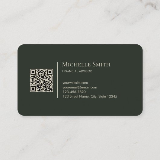 Minimalist Modern Olive Green Initials QR Code Visitekaartje (Achterkant)