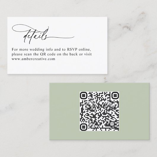 Minimalist Modern QR Code Wedding Enclosure Card Visitekaartje (Voorkant / Achterkant)