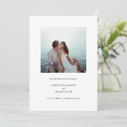 Minimalist Modern Square Photo Stylish Simple Save The Date (Staand voorkant)