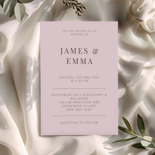 Minimalist Modern Wedding Dusky Rose Kaart