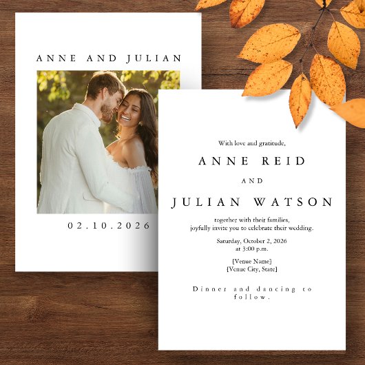 Minimalist Modern Wedding Invitation with a photo