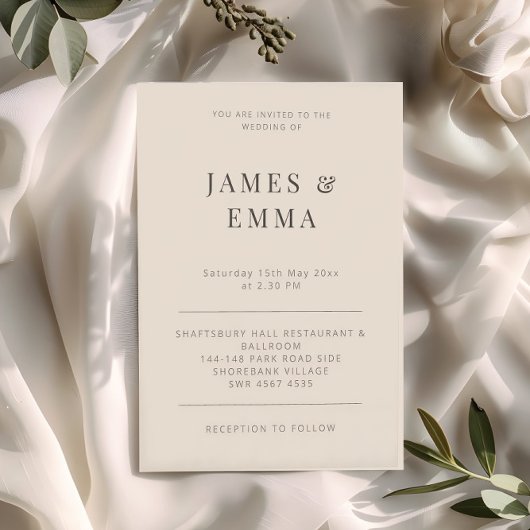 Minimalist Modern Wedding Soft Latte Kaart