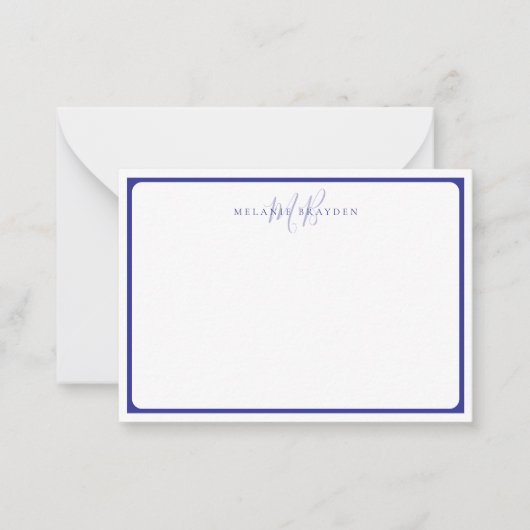 Minimalist Monogram Blue Pointed Curve Border Notitiekaartje (Voorkant)