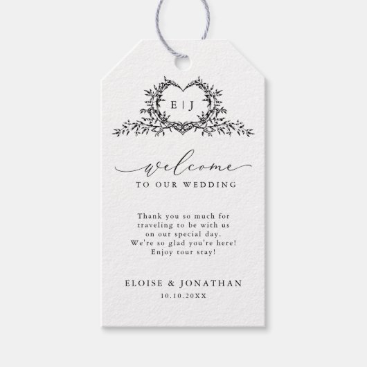 Minimalist Monogram Calligraphy Crest Wedding Cadeaulabel (Voorkant)