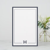 Minimalist Monogram Double Border Stationery Briefpapier (Staand voorkant)