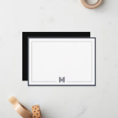 Minimalist Monogram Double Border Stationery Notitiekaartje (Voorkant / Achterkant in situ)