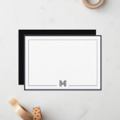 Minimalist Monogram Double Border Stationery Notitiekaartje (Voorkant / Achterkant in situ)