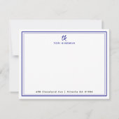 Minimalist Monogram Navy Blue Two Borders Flat Notitiekaartje (Voorkant)