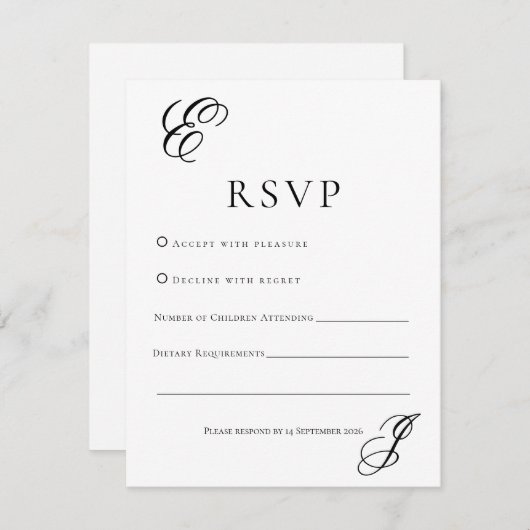 Minimalist Monogram Wedding RSVP Card  (Devant / Derrière)