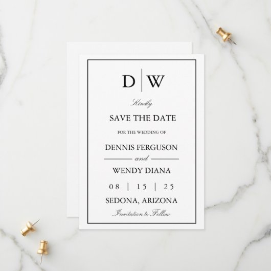 Minimalist Monogram Wedding Save The Date (Voorkant / Achterkant in situ)