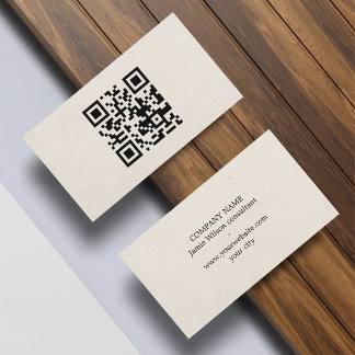 Minimalist Natural Beige Black QR code Networking Visitekaartje