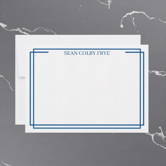 Minimalist Navy Blue Border Note Card Stationery