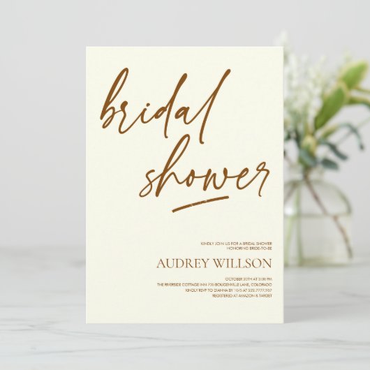 Minimalist Neutral Bridal Shower Invitation Kaart (Staand voorkant)