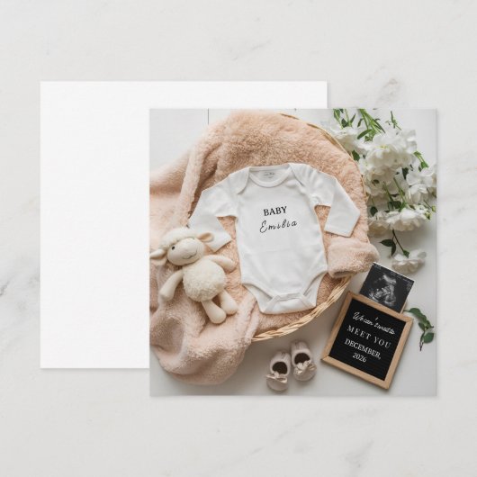 Minimalist neutral pregnancy announcement card aankondiging (Voorkant / Achterkant)