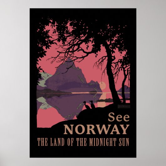 Minimalist Norway Sunset Poster - Mountain Fjord (Devant)