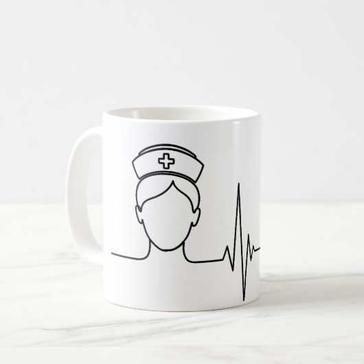 Minimalist Nurse Heartbeat Line Art Mug (Devant gauche)