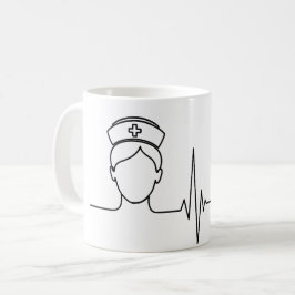Minimalist Nurse Heartbeat Line Art Mug Koffiemok