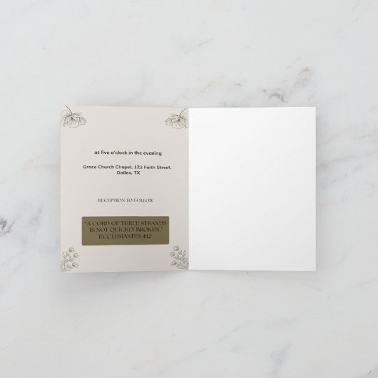 Minimalist Olive Green & Cream Wedding Invitation (Intérieur)