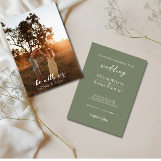 Minimalist Olive Green Wedding Invitation Photo  Kaart