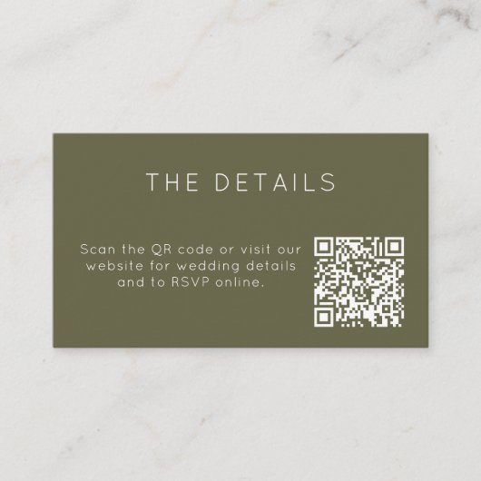 Minimalist Olive Green Wedding RSVP Online QR Code Informatiekaartje (Voorkant)