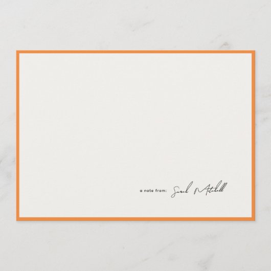 Minimalist Orange Border Personalized Script Notitiekaartje (Voorkant)