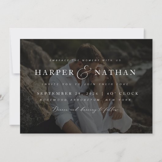 Minimalist Overlay Photo QR Code Wedding Kaart (Voorkant)