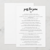 Minimalist Pass het gedicht Vrijgezellenfeest Game Kaart (Voorkant / Achterkant)