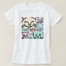 Minimalist Pastel Cat Faces T-shirt