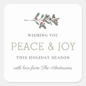 Minimalist Peace and Joy Holiday Gift Vierkante Sticker (Voorkant)