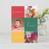 Minimalist Peace Love Joy 3 Fotocollage Feestdagenkaart (Staand voorkant)