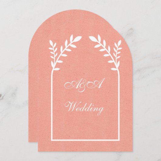 Minimalist Peach and White Arch Wedding Kaart (Voorkant / Achterkant)