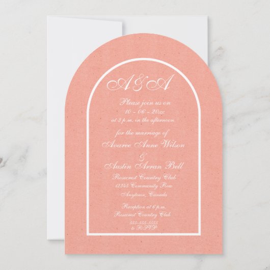 Minimalist Peach and White Arch Wedding Kaart (Achterkant)