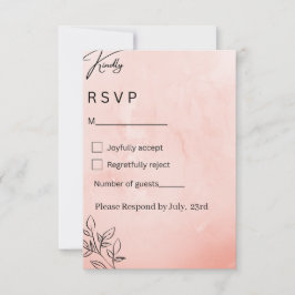 Minimalist Peach Botanical Wedding RSVP Kaartje