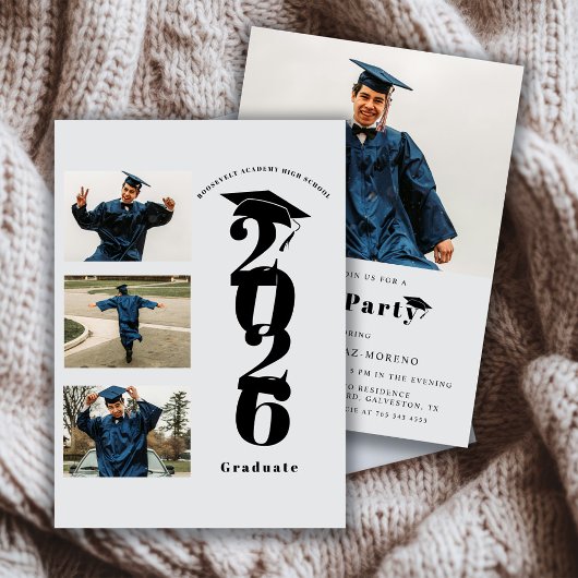 Minimalist Photo Collage Class of 2026 Grad Party Kaart
